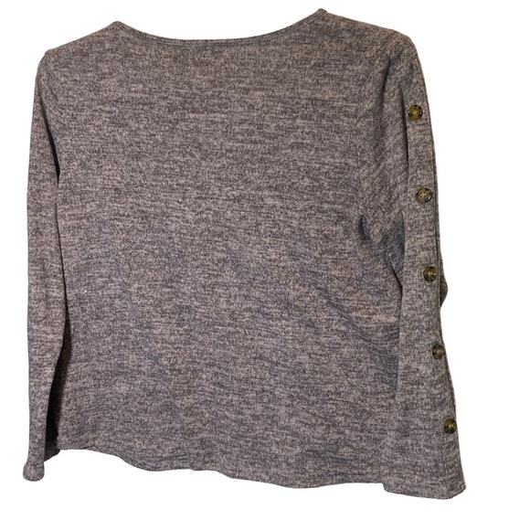All in Love women's Large subtle pink grey marled knit top button accents boxy - Picture 3 of 6